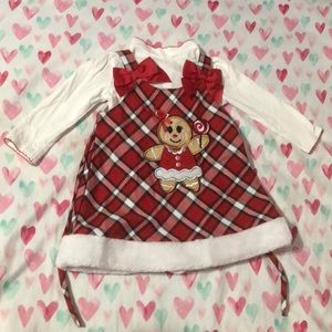 Christmas themed dress with long sleeve onesie.